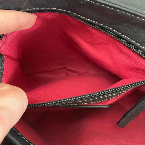 Avorio Nero Black Leather Shoulder bag Made in Italy Red Lining - Picture 5 of 15